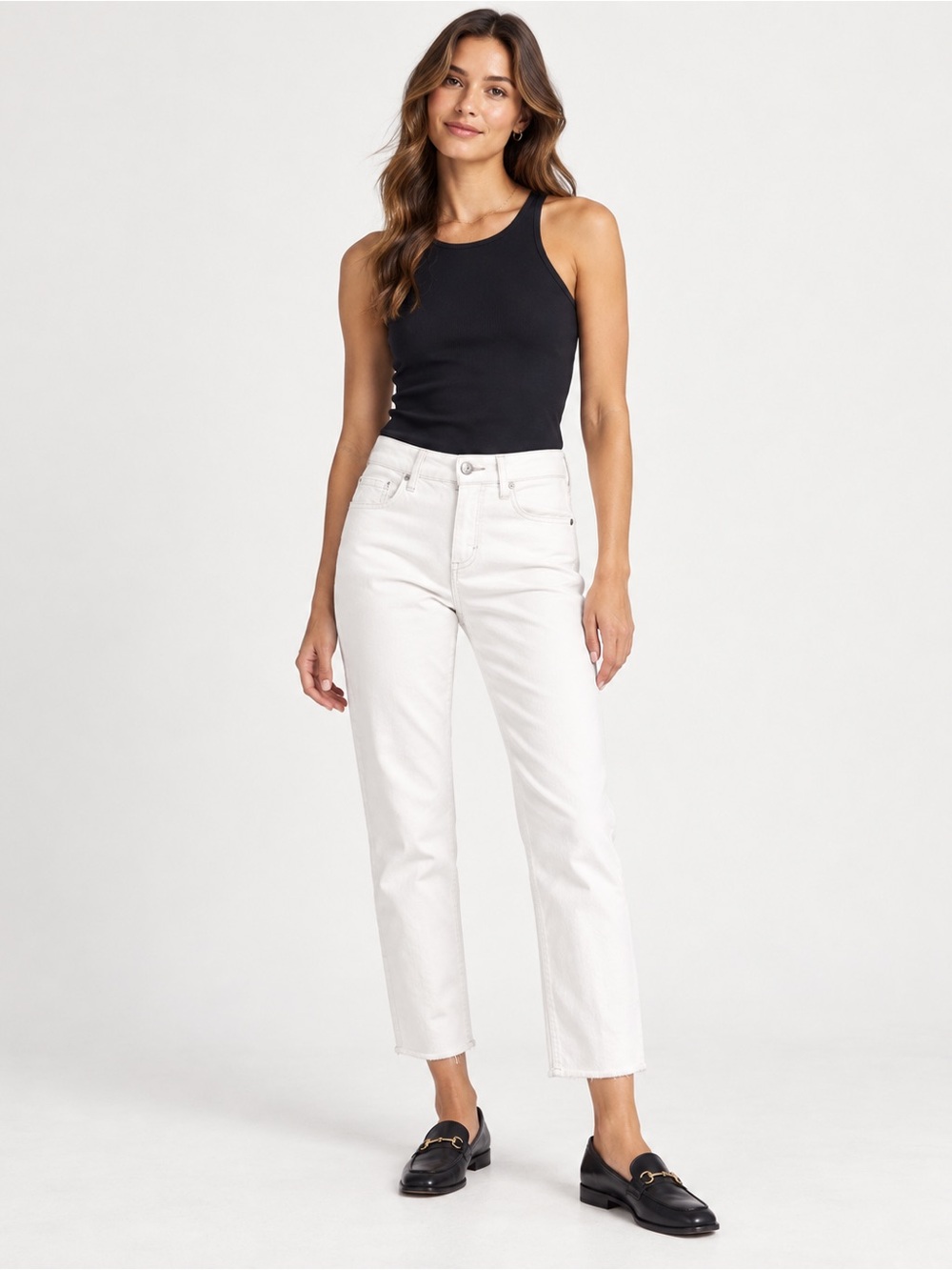 PAIGE Amber Straight Jeans Women’s 26 White Raw Hem Crop Stretch Denim